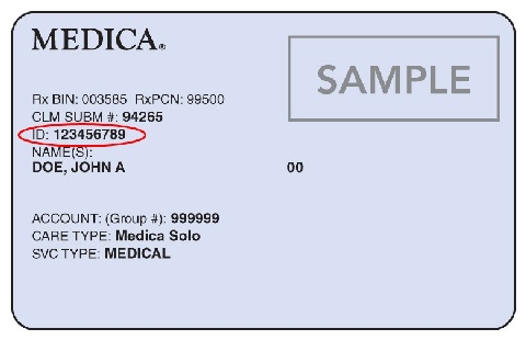 Medica member card subscriber I.D. location